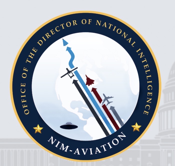 A mockup of a DNI seal with what appears to be a Russian fighter jet and a UFO on it.