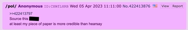 A screenshot of a forum posting from the alleged leaker, redacted, which claims to be the source.