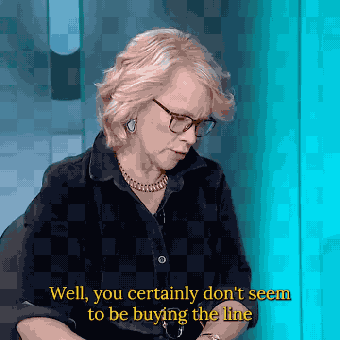 An animated GIF of Australian cyber minister Clare O'Neill telling a TV presenter, in response to Optus claiming the hack was "sophisticated," that, "Well, it wasn't, so no."