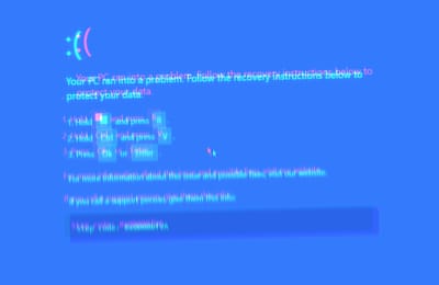a screenshot of a blue-screen-style windows error, which is actually a ClickFix attack. the text has been slightly blurred for effect.