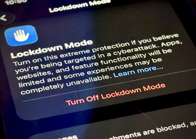 an angled screenshot showing Lockdown Mode on an iPhone.